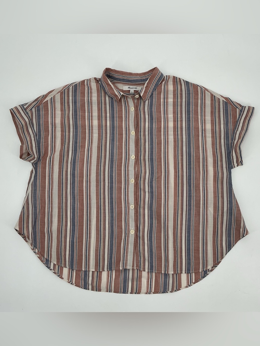 Madewell Ladies Striped Collard Button Cropped Casual Shirt - Picture 1 of 6